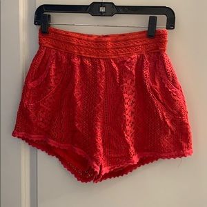 Red lace shorts